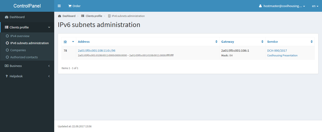 IPv6 subnet administration