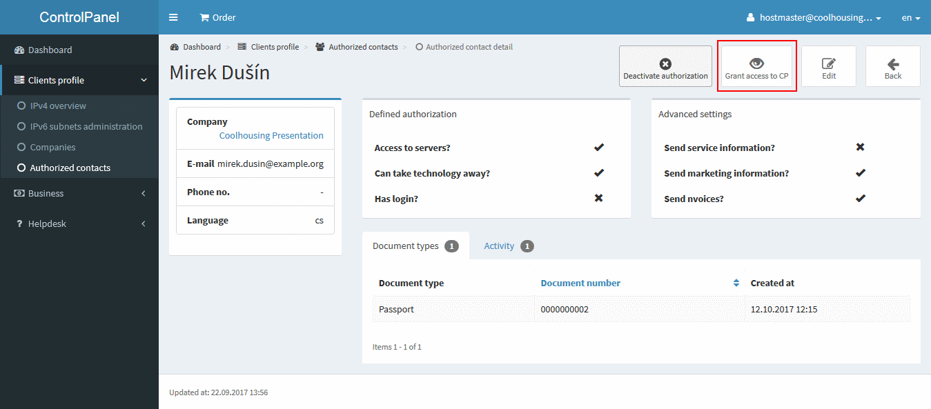 Zugang zum CP gewähren